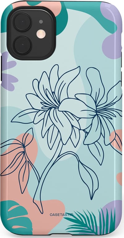 Casetastic Hoesje Geschikt voor Apple iPhone 11 - Stijlvolle Beschermende Duo-layer Case - Mint Bloemprint