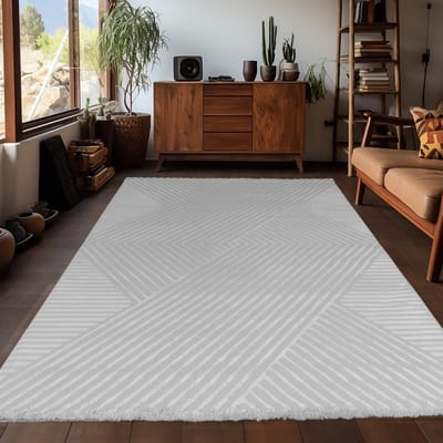 Binnenkleed met zigzagpatroon, zilverkleurig, voor de woonkamer, antislip, platgeweven, comfortabel 120x170 cm