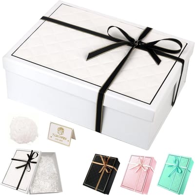 Witte Cadeaubox met Deksel 22 x 18 x 8,5 cm - Luxe Cadeauverpakking voor Verjaardag, Kerst en Valentijn met Strik en Wenskaart