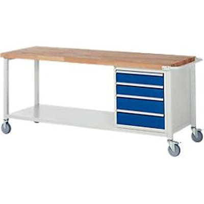 Werkbank serie 8162, verrijdbaar, 4 schuifladen,  B 2000 x D 700 x H 880 mm