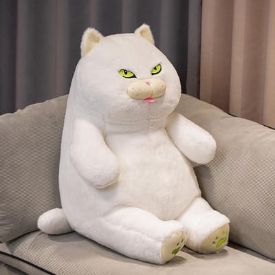 Peluche Mignonne Chat Rond Jouets en Peluche Animaux en Peluche Jouets Chat Noir Réaliste pour Garçons et Filles Cadeau de Noël d'Anniversaire pour Enfants 45cm blanc