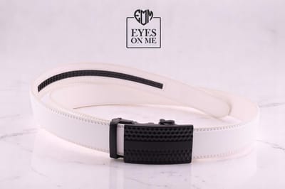 Witte lederen riem zonder gaatjes met automatische gesp voor heren ( model N031 )