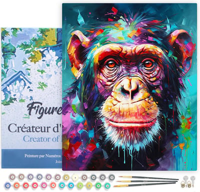 Figured'Art Schilderen op Nummer Volwassenen met lijst Kleurrijke Abstracte Chimpansee- Handwerk acrylverf Kit DIY Compleet - 40x50cm Canvas al ingelijst