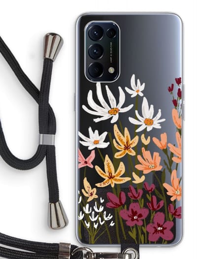 Case Company® - Hoesje met koord geschikt voor Oppo Find X3 Lite hoesje met Koord - Painted wildflowers - Telefoonhoesje met Zwart Koord - Bescherming aan alle Kanten en Over de Schermrand
