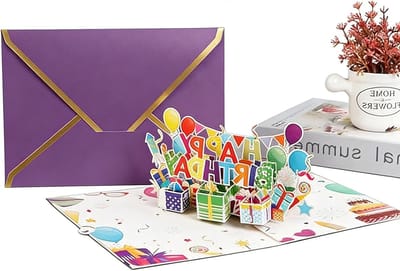 Verjaardagskaart met driedimensionaal pop-up ontwerp, gouden folie envelop, lasergravure voor vrouwen, mannen, kinderen en vrienden