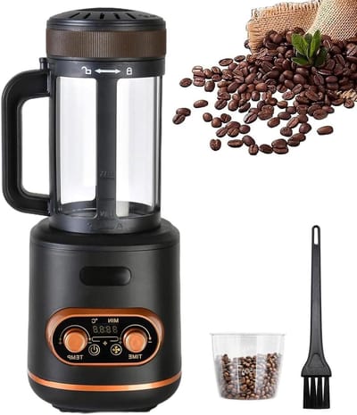 Elektrische Koffiebrander - Koffiebonenbrander Hetelucht - Thuis Koffie Branden - Instelbare Tijd Temperatuur - 300 g - Zilver