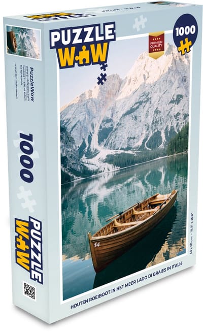 Puzzel Houten roeiboot in het meer Lago di Braies in Italië - Legpuzzel - Puzzel 1000 stukjes volwassenen