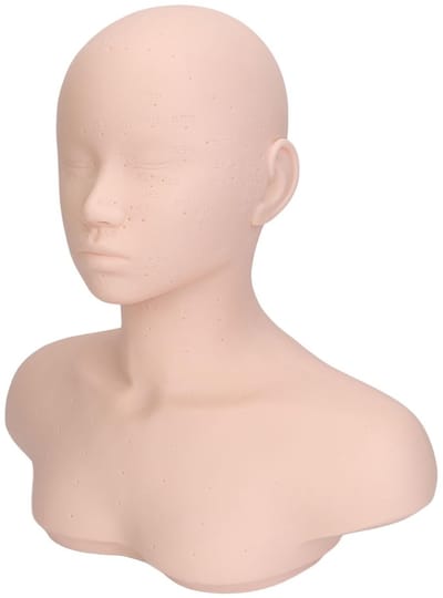 Dailygoody - Realistisch Mannequinhoofd - Oefenpophoofd - Zacht Aanvoelend - Inclusief Schouders - Schoonheidstraining - Massage en Acupunctuur - Gesc
