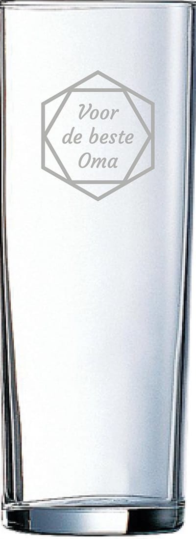 Gegraveerde longdrinkglas 31cl voor de beste Oma in hexagon