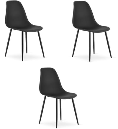 Set van 3 Stoelen WAT – Zwart, Zwarte Metalen Poten, Kunststof Zitting – Modern en Ergonomisch – Geschikt voor Eetkamer, Woonkamer, Keuken, Thuiswerkplek, Kantine en Wachtruimte – Eenvoudige Montage