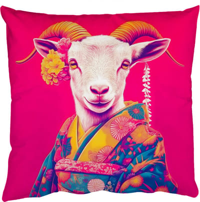 Sierkussens - Kussentjes Woonkamer - 50x50 cm - Geit - Hoorns - Kimono - Kleurrijk