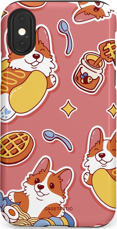 Casetastic Hoesje Geschikt voor Apple iPhone X/Xs - Stijlvolle Beschermende Duo-layer Case - Corgi snacks