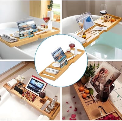 Verstelbare houten badplank voor een ontspannen badervaring, ideaal als cadeau voor moeder of bij een housewarming.