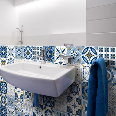 Zelfklevende tegelmuurstickers voor keuken en badkamer - 24 FLORIDA AZULEJOS tegelstickers - 24 stickers 10x10cm