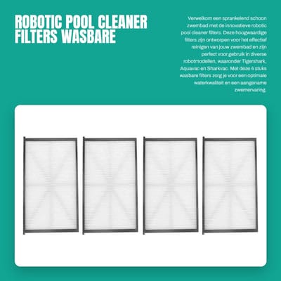Dailygoods- Zwembadreiniger Filters 4 Stuks - Wasbare Cartridge - Compatibel met TigerShark/SharkVac/AquaVac - PP/Materiaal - Actieve Kool - Afmetingen 292x169x12mm - Zwembadfilter