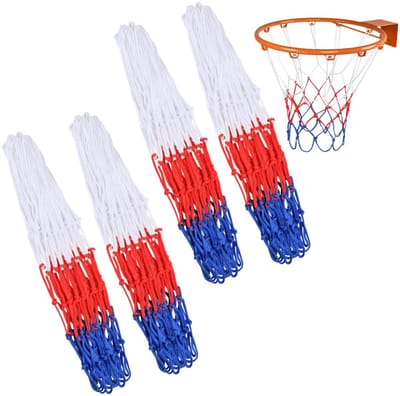 Jhubersproducts - Basketbalnet - Heavy Duty vervangingsnet - Geschikt voor binnen en buiten - Kleurrijk ontwerp - Voor basketbal - Rood/Wit/Blauw