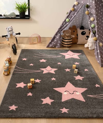 Kindervloerkleed sterren - Adventures grijs/roze 140x200