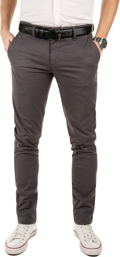 Yazubi Heren Chinobroek Dustin – Inclusief riem – Slim Fit – Katoen Stretch – Donkergrijs – Met riem & 5-pocket
