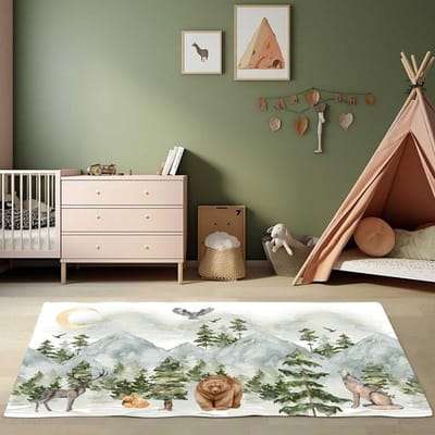 Berg Bos Dier Vloerkleed voor Kinderkamer Kinderkamer Tapijt Natuur Thema Vloermat Kinderkamer Decoratie Vloerkleed 80*160cm