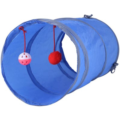 Kattentunnel Speelgoed Kitten Speeltunnel Huisdierspeelgoed met Rinkelbel & Pluche Bal(Blauw) Blue blue