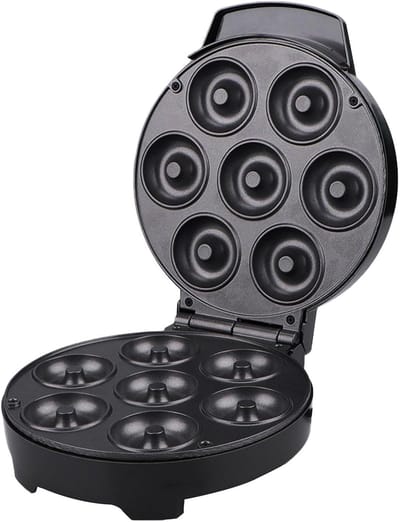 Mini Donut Machine - Donut Wafel Maker - Snacks Maken - 7-Gaats Antiaanbaklaag - 10.6D x 22.7W x 10.6H cm