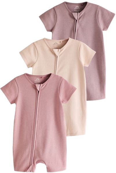 Next - Meisjes - Verpakking van 3 babyrompertjes 100% katoen met tweewegrits - Roze