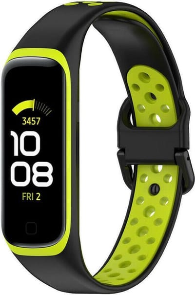 Siliconen Smartwatch bandje - Geschikt voor Samsung Galaxy Fit 2 sport bandje - zwart/geel - Strap-it Horlogeband / Polsband / Armband