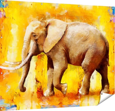 Gards Tuinposter Geschilderde Olifant Olieverf - Abstract - 150x120 cm - Tuindoek - Tuindecoratie - Wanddecoratie buiten - Tuinschilderij