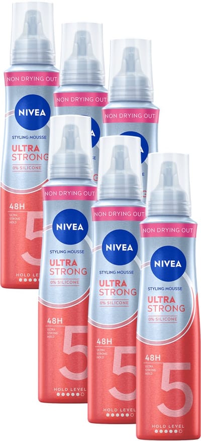 NIVEA Haarmousse Ultra Strong - Styling Mousse - met Panthenol en Vitamine B3 - Voordeelverpakking - 6x 150 ml