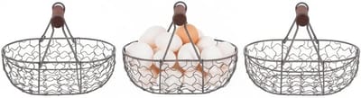 3-delige Draad Eierenmand met Houten Handvat voor Eieren, Groenten en Fruit - Vintage Stijl voor Eenvoudig Draaggemak