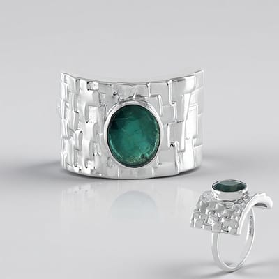 Cavill - Zilveren Ring Geplatineerd - 1,699 ct Ovale Grandidieriet uit Madagaskar - 925 Sterling Zilver - Brede Gestructureerde Band - Luxe Damesring