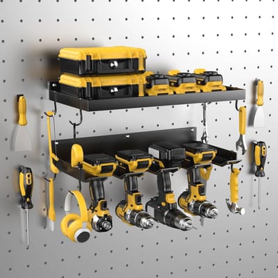 Power Tool Organizer voor Garage en Werkplaats - Ruimtebesparende Boorhouder Wandhouder van Massief Metaal in Zwart