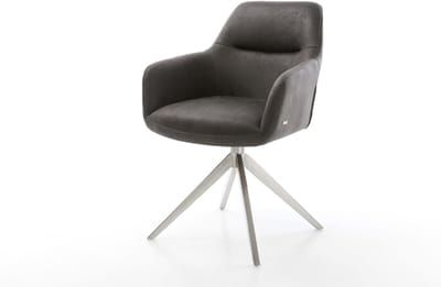 Eetkamerstoel Pejo-Flex kruisframe breed roestvrij staal microvelours antraciet vintage 360° draaibaar rocker-functie pocketveer kern