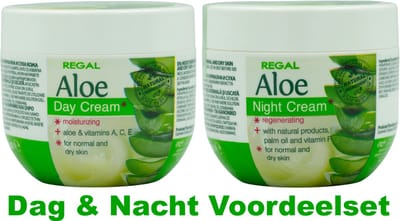 Regal Aloe Dagcrème + Nachtcrème Set – Hydraterende Gezichtsverzorging met Natuurlijke Aloë Vera & Vitaminen – voor Gevoelige, Normale & Droge Huid – 2 x 100ml