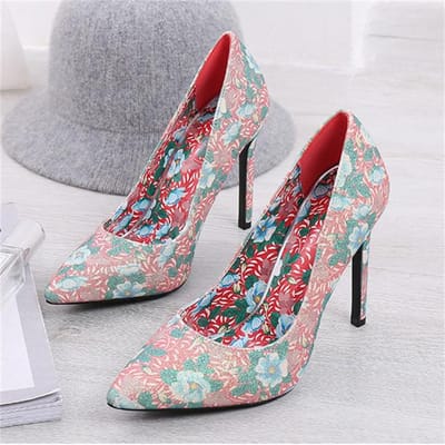 Dames Zoete 11cm Hoge Hakken Mode Bloemenprint Puntige Neus Stiletto Pumps Dame Graffiti Groen Bruiloft Feest Fetisj Schoenen 42 rood