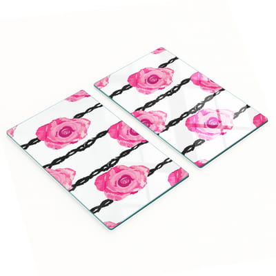 Multifunctionele decoratieve keukenplanken van gehard glas met rozenmotief, 2x30x52 cm