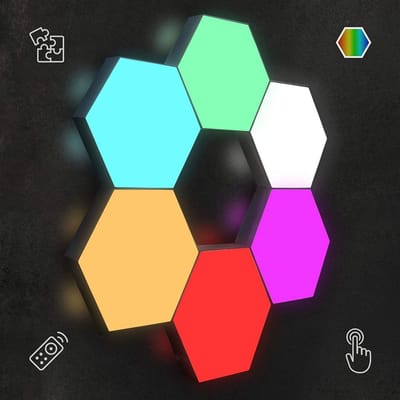 Hexagon Led Panelen - Touch & Afstandsbediening - Wandlamp - Tafellamp - RGB Led verlichting - Gaming - 6 stuks