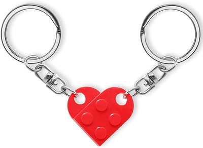 Sleutelhanger hartje - Twee bouwstenen - BFF sleutelhanger - Voor hem en haar - Valentijn cadeautje - Brick keychain - Rood - Jonyx