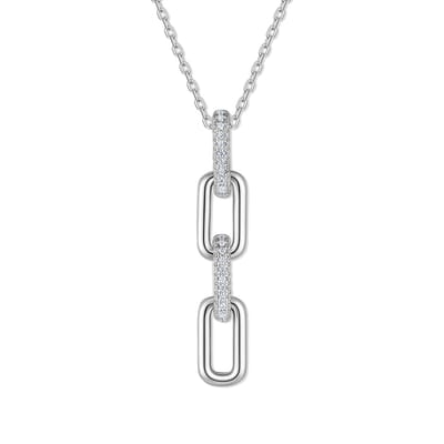 9NB-1665 – Zilveren ketting met hanger - Schakel – Met zirkonia – Zilverkleurig – 925 zilver – 40+5 cm