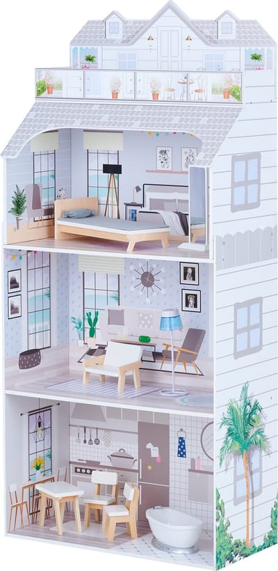 Teamson Kids 3 Lagen Poppenhuis Voor 12" Poppen - Accessoires Voor Poppen - Kinderspeelgoed