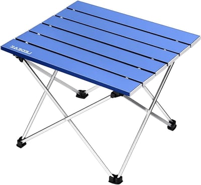 Lichtgewicht Vouwbare Campingtafel met Aluminium Tafelblad en Draagtas, Ideaal voor Buiten, Picknicks, Koken en Kamperen, Ocean Blue, Maat Medium