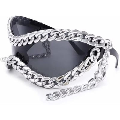 Lunettes de soleil à chaîne métallique de luxe pour femmes, grande monture, style cool, mode, accessoires polyvalents