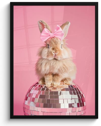 Poster in lijst - Fotolijst 50x70 cm - Posters - Strik - Discobal - Konijn - Posterlijst zwart - Decoratie - Wanddecoratie woonkamer - Muurdecoratie slaapkamer