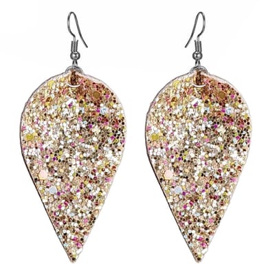 Fako Bijoux® - Oorbellen - Omgekeerde Druppel - Glitter - Kunstleer - Goudkleurig
