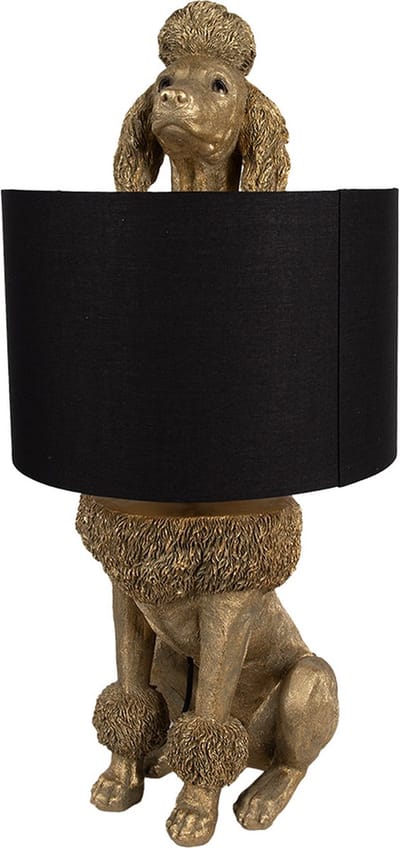 Clayre & Eef Tafellamp Hond Poedel 30x28x57 cm Goudkleurig Zwart Polyresin