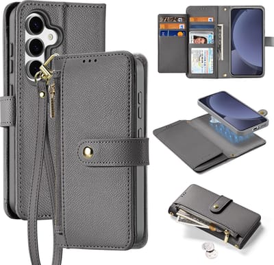 Dux Ducis - Telefoon Hoesje geschikt voor Samsung Galaxy S25 Plus - Hoesje geschikt voor Magsafe Magneet - 2 in 1 Wallet Book Case - Lawa Series - Grijs