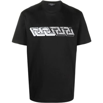 Versace SS22 T-shirt à manches courtes avec logo imprimé grec pour homme Hauts Noir 1006023-1A04119-1B000 S