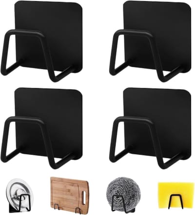 Dailygoods - 4 stuks sponshouders keuken roestvrij staal, sponshouder spoelbak zelfklevend, sponshouder geen boren nodig, spoelsponshouder geschikt voor keuken, badkamer en slaapkamer