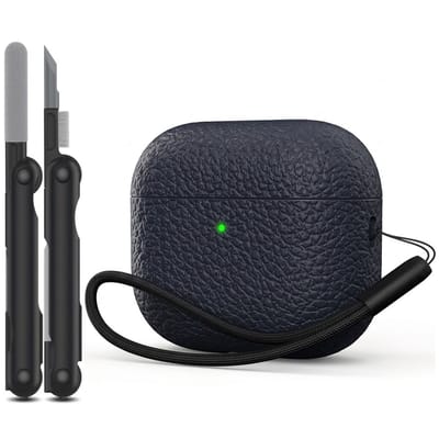 Blauw hoesje voor oordopjes unisex met textuur en draagkoord geschikt voor AirPods Pro 3 inclusief reinigingsset en TPU beschermhoes