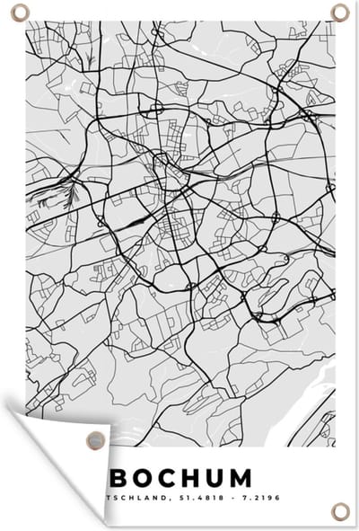 Muurdecoratie Duitsland - Stadskaart - Plattegrond - Bochum - Kaart - 120x180 cm - Tuinposter - Tuindoek